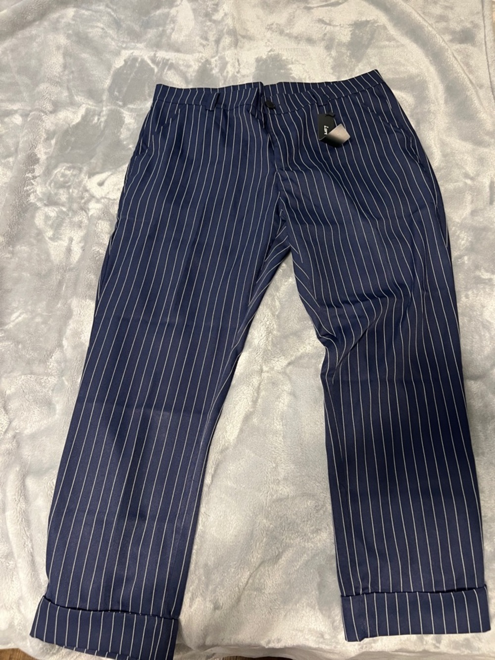 Navy Pinstripe Drawstring Dress Pants - Unbranded